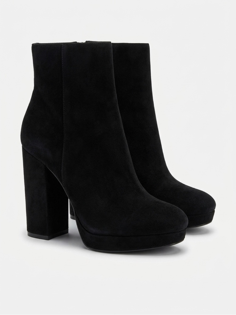 Black Suede High Block Heel Ankle Boots - Women 8.5